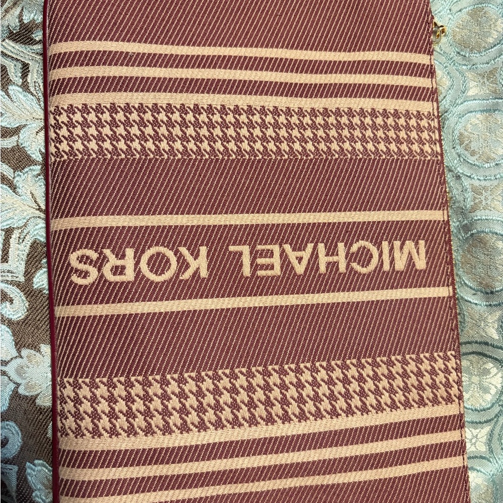 Michael Kors Berry and Tan Striped Signature Zip Pouch
